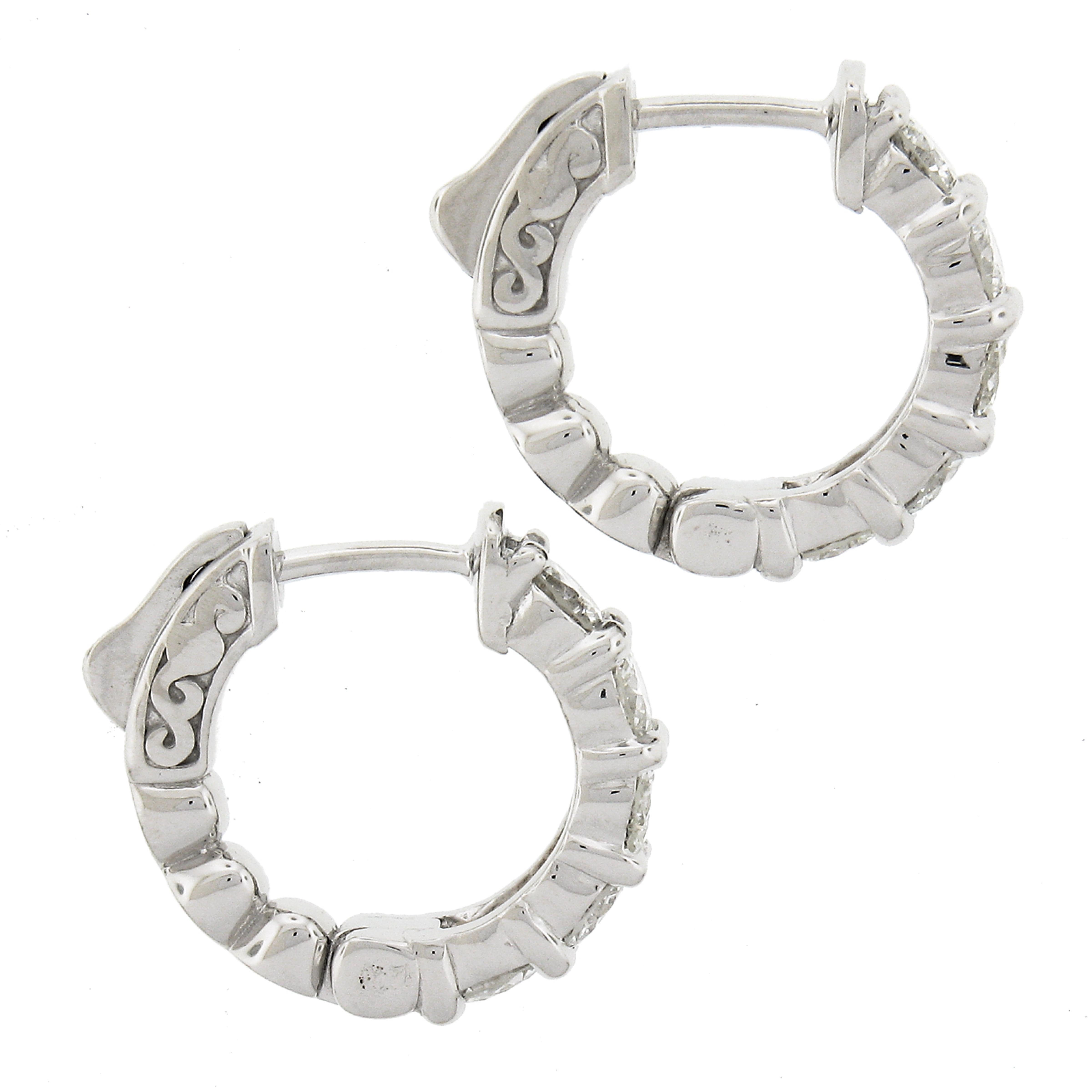 Women's New Classic 14k White Gold 1.48ctw Diamond 5 Stone Huggie Hoop Earrings For Sale