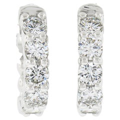 New Classic 14k White Gold 1.48ctw Diamond 5 Stone Huggie Hoop Earrings