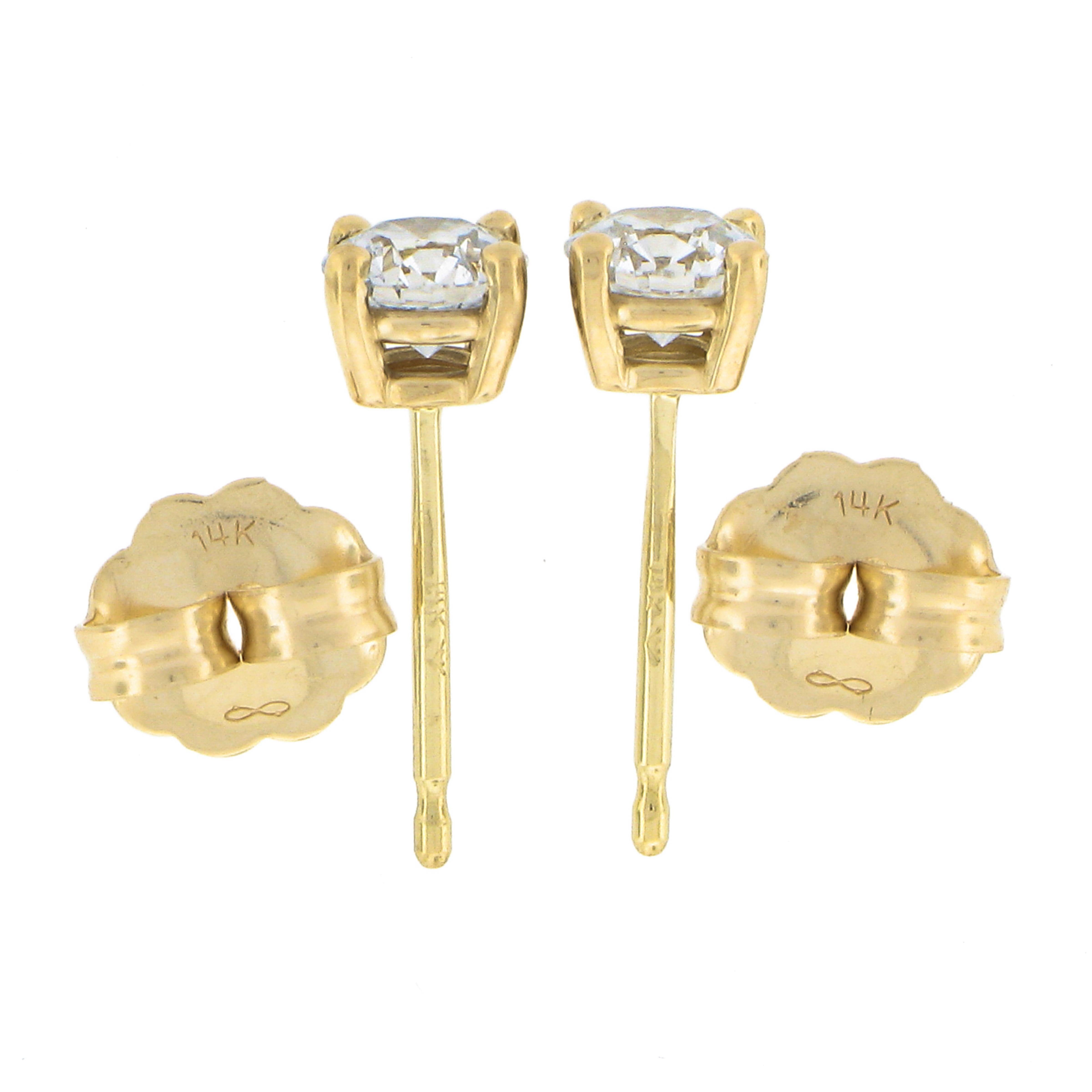 New Classic 14k Yellow Gold 0.50ct Round Ideal Cut Diamond 4-Prong Stud Earrings In New Condition For Sale In Montclair, NJ