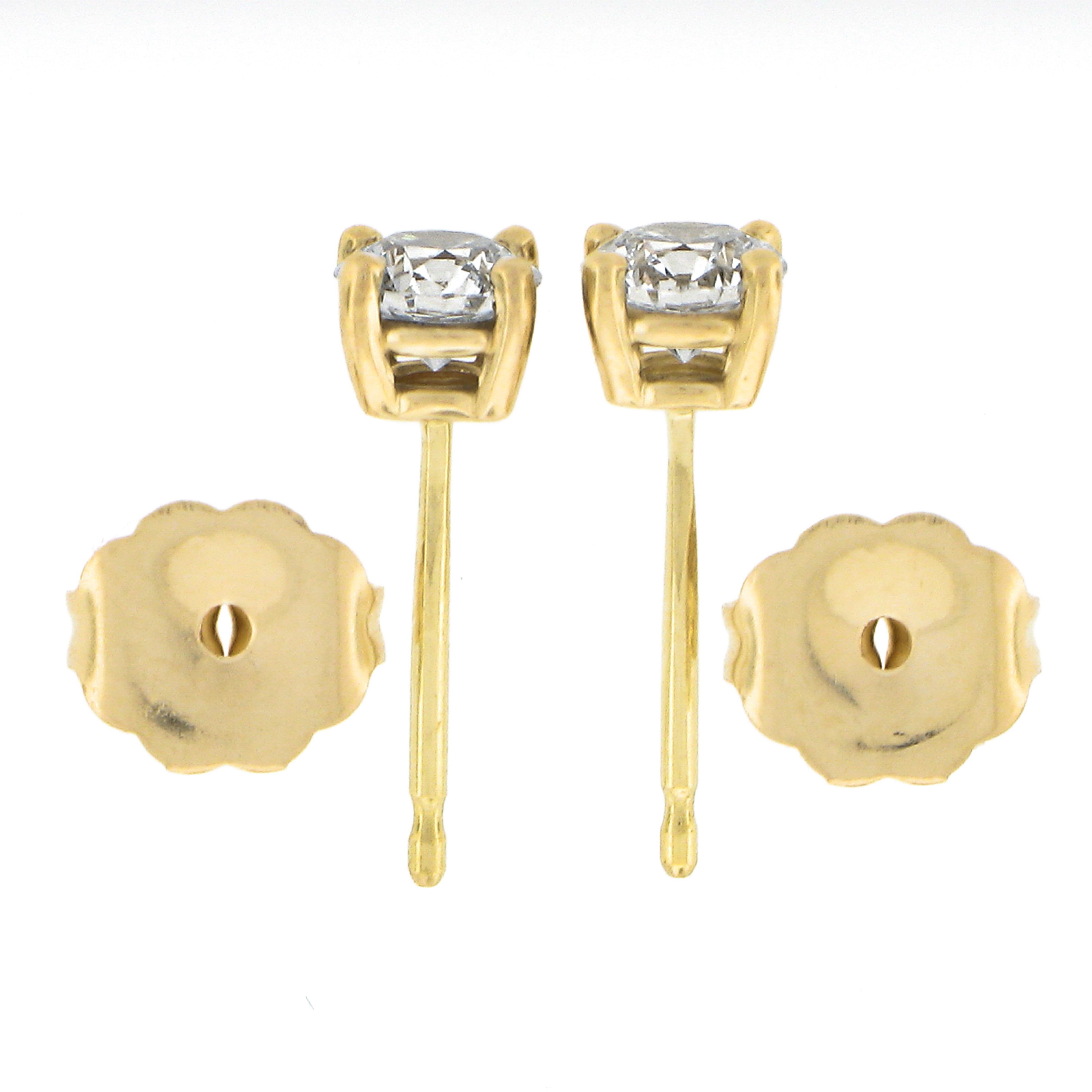 Women's New Classic 14k Yellow Gold 0.50ct Round Ideal Cut Diamond 4-Prong Stud Earrings For Sale