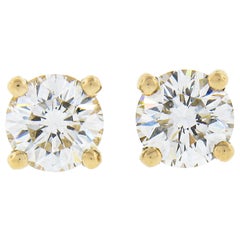 NUEVO Pendientes clásicos de oro amarillo de 14k con diamante redondo de talla ideal de 0,50 ct y 4 puntas
