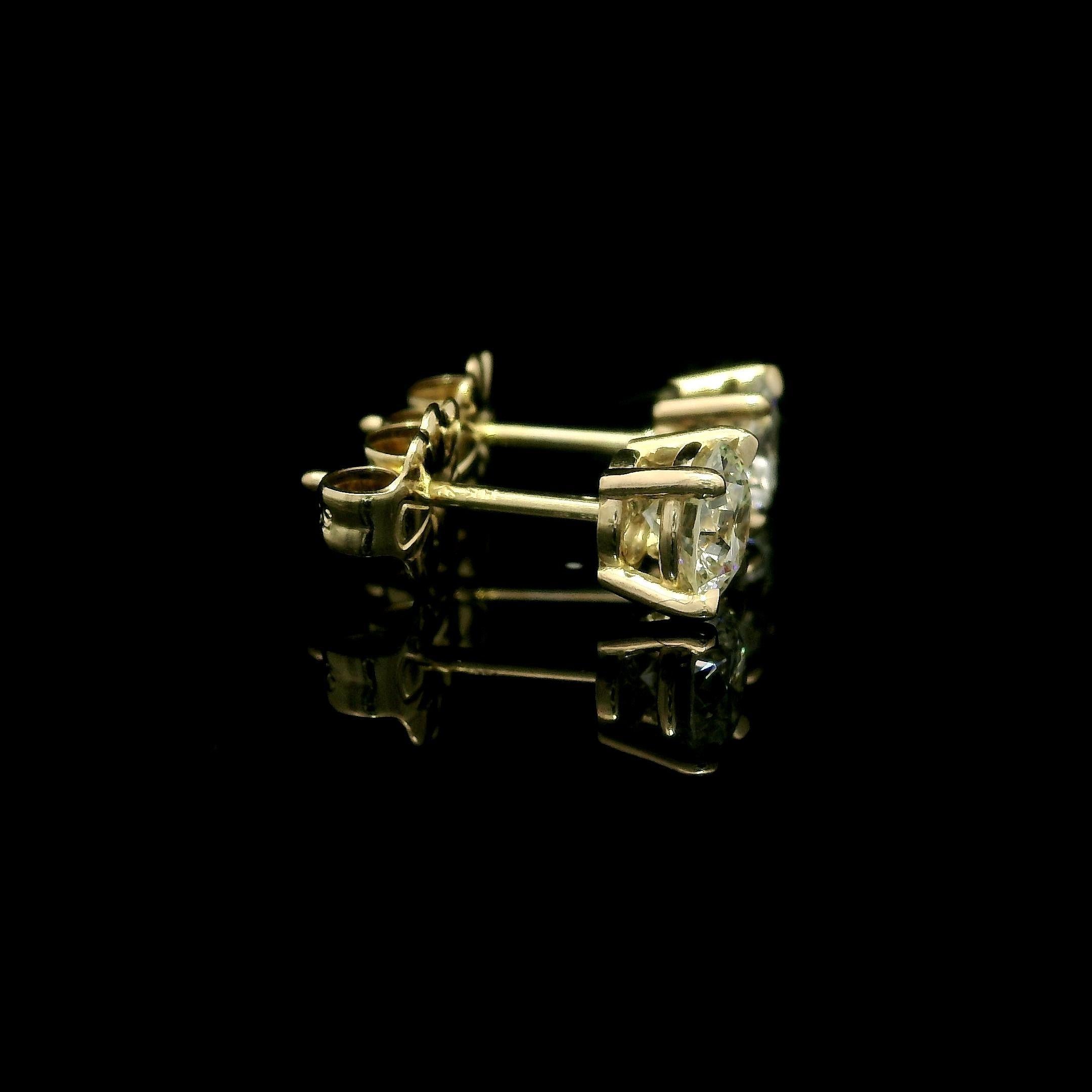 da uomo o donna NUOVO Orecchini classici in oro giallo 14k con diamante da 0,75 carati a 4 punte in vendita
