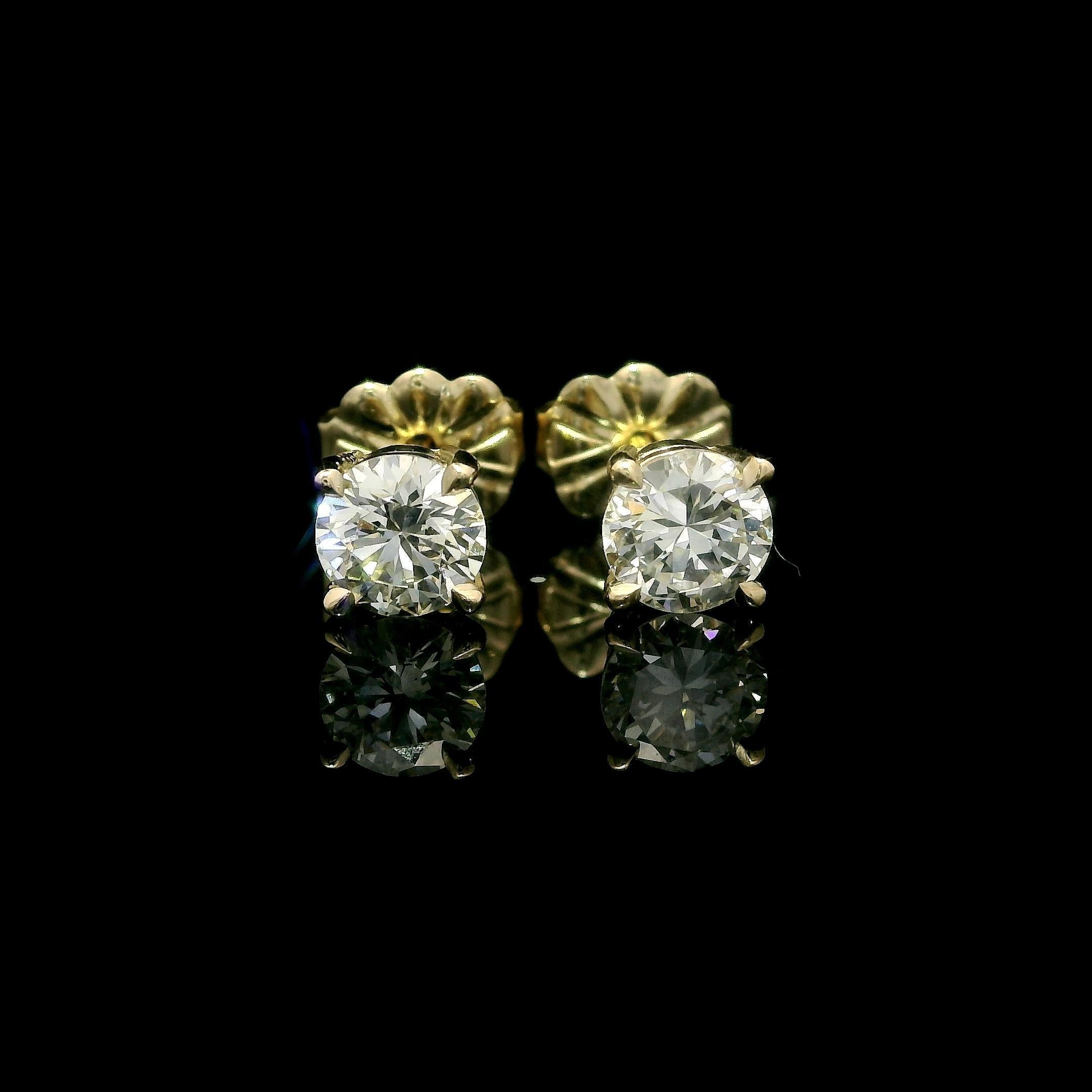 NUOVO Orecchini classici in oro giallo 14k con diamante da 0,75 carati a 4 punte in vendita 2