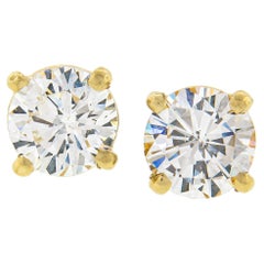NEW Classic 14k Yellow Gold 0.82ctw Round Brilliant Diamond Prong Stud Earrings