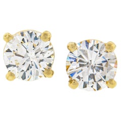 NEW Classic 14k Yellow Gold 0.82ctw Round Brilliant Diamond Prong Stud Earrings