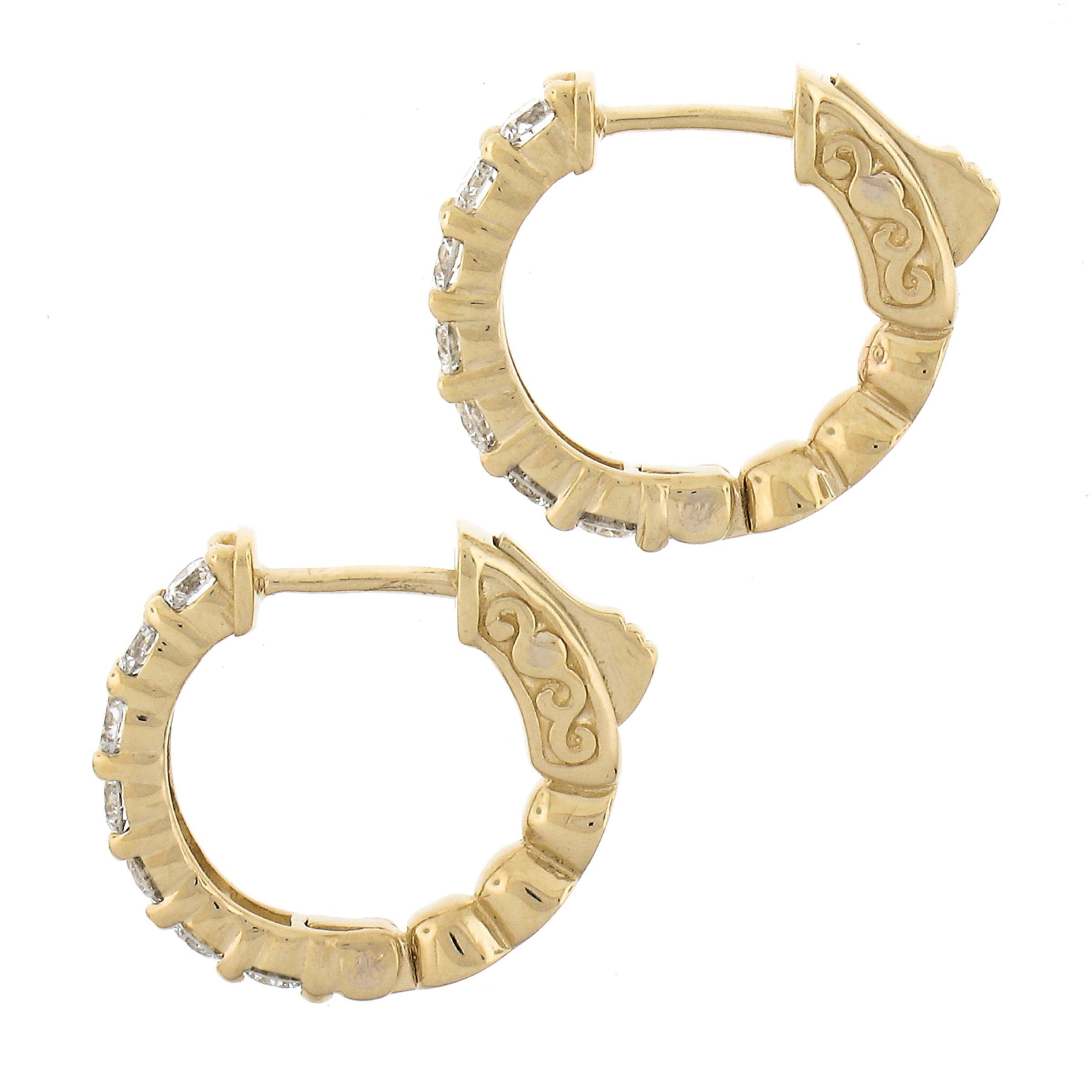 De las mujeres NUEVOS Pendientes clásicos de oro amarillo de 14 quilates con un diamante de 0,91 ctw y 15,3 mm de diámetro. en venta