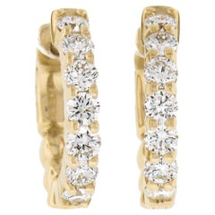 NEW Classic 14k Yellow Gold 0.91ctw Diamond 15.3mm Snap Huggie Hoop Earrings