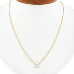 New Classic 14k Yellow Gold .58ct Round Prong Diamond Solitaire Pendant Necklace