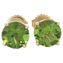 New Classic 14k Yellow Gold 8mm 4.21ctw Round Vivid Green Peridot Stud Earrings