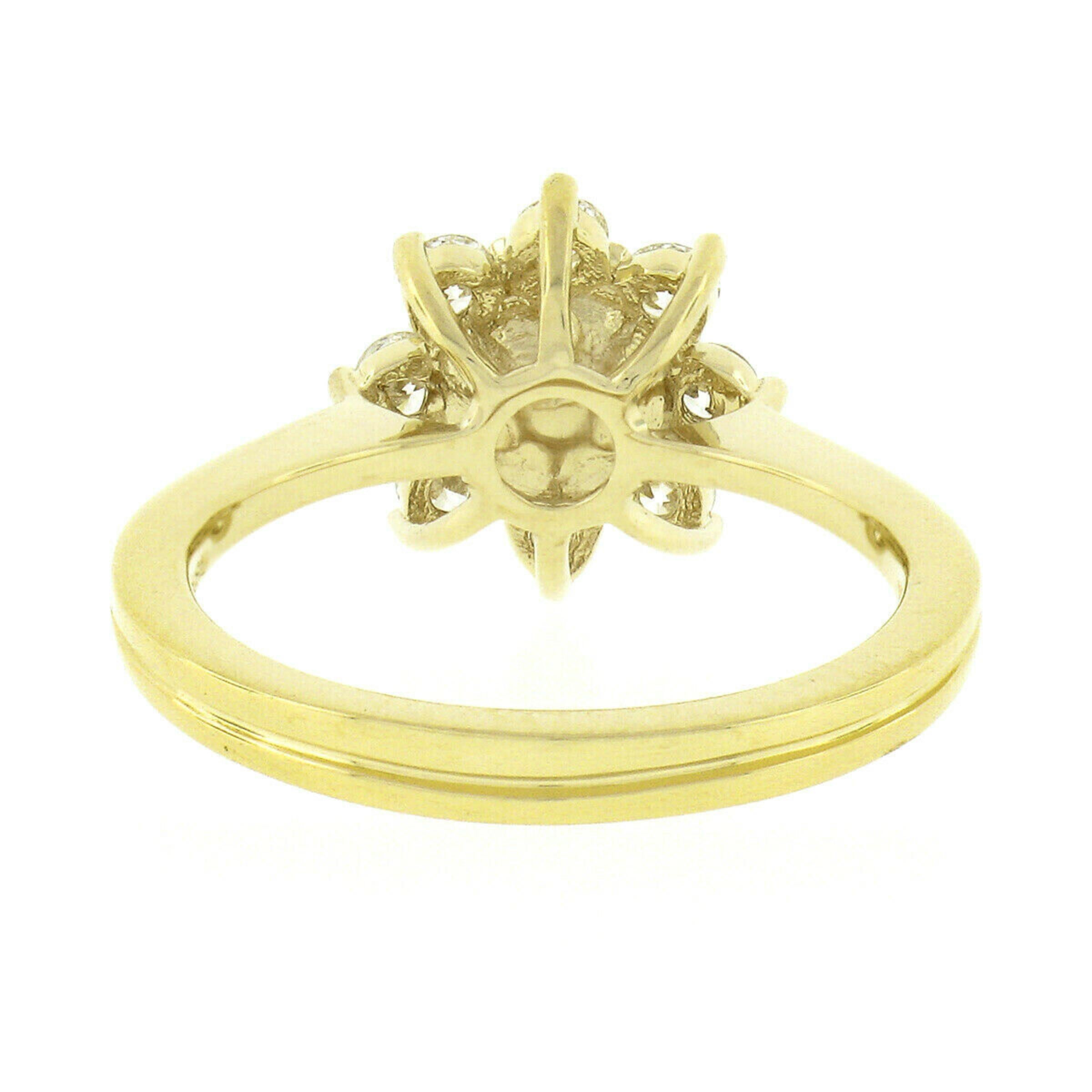 New Classic 18k Gold Pearl & 0.40ctw Round Diamond Flower Cluster Ring For Sale 2