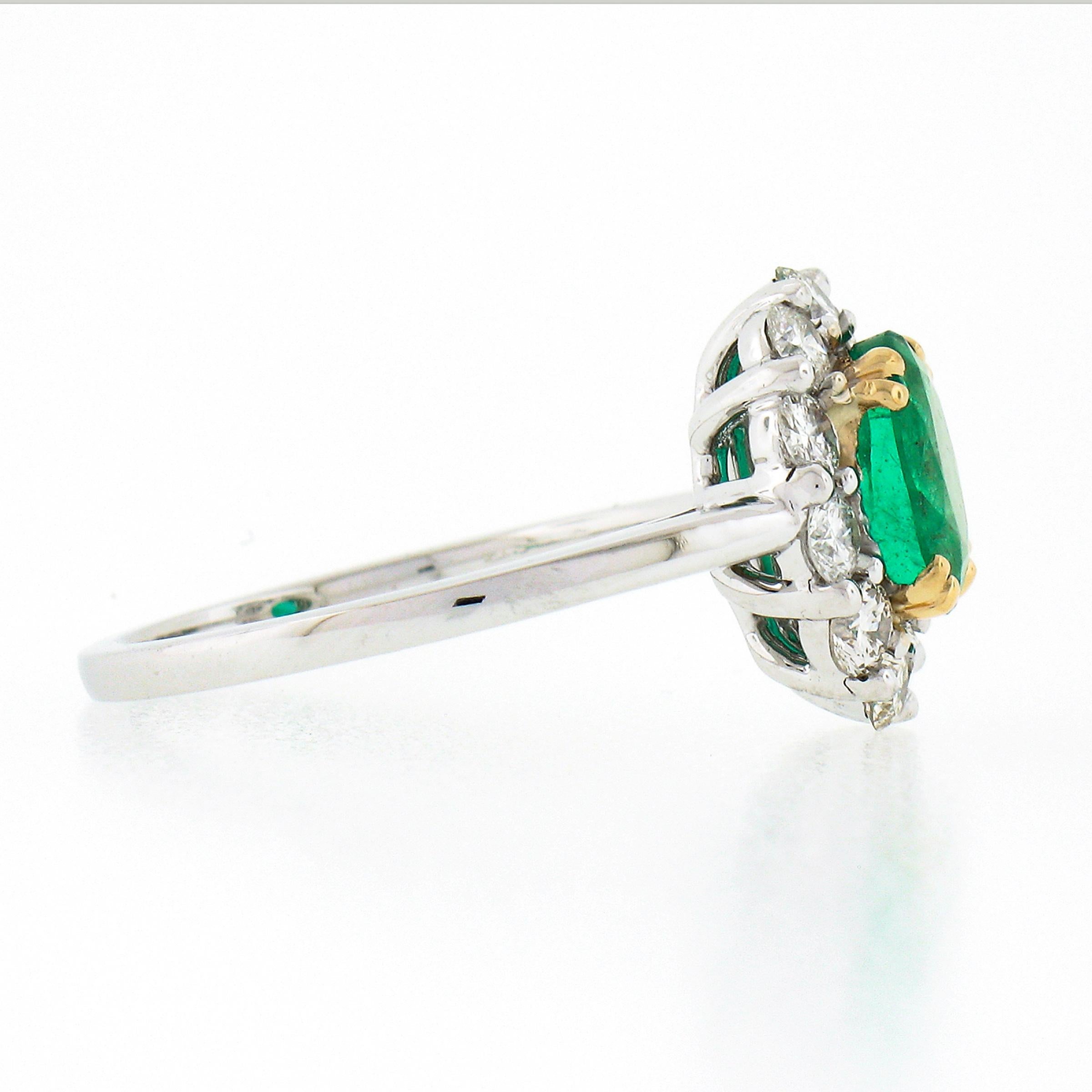 NEW Classic 18K TT Gold 2.11ct Oval Emerald Solitaire w/ Round Diamond Halo Ring For Sale 1