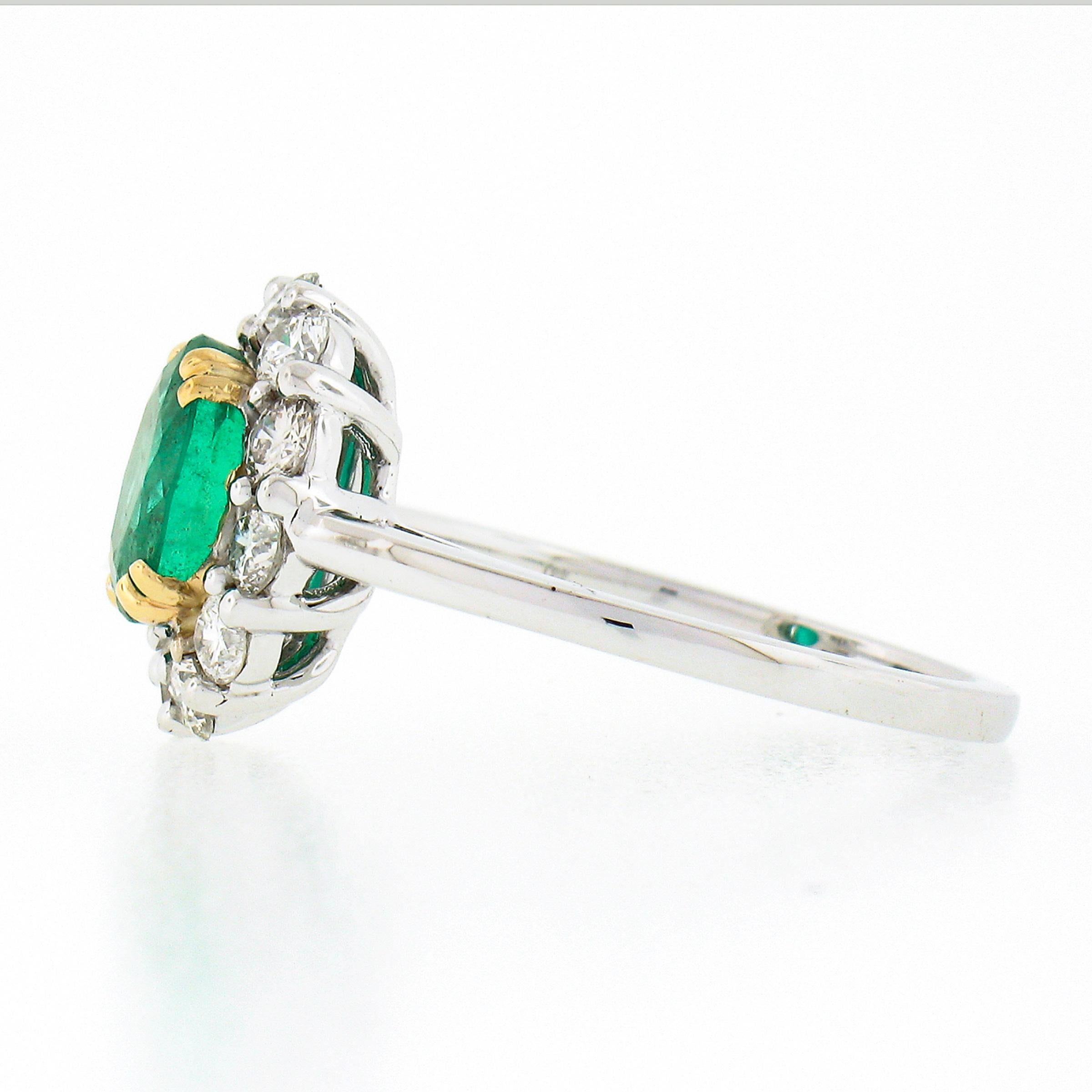 NEW Classic 18K TT Gold 2.11ct Oval Emerald Solitaire w/ Round Diamond Halo Ring For Sale 2