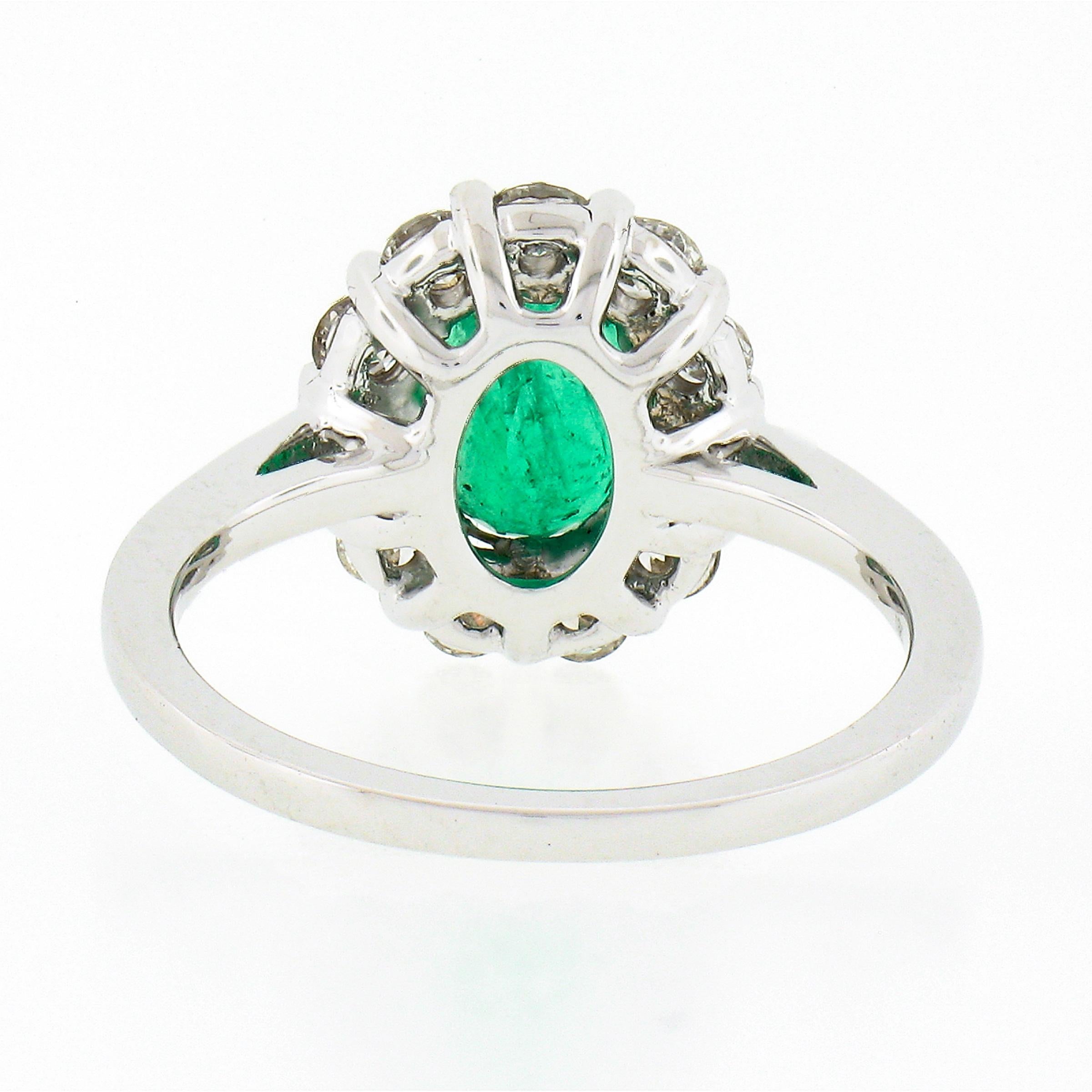 NEW Classic 18K TT Gold 2.11ct Oval Emerald Solitaire w/ Round Diamond Halo Ring For Sale 3