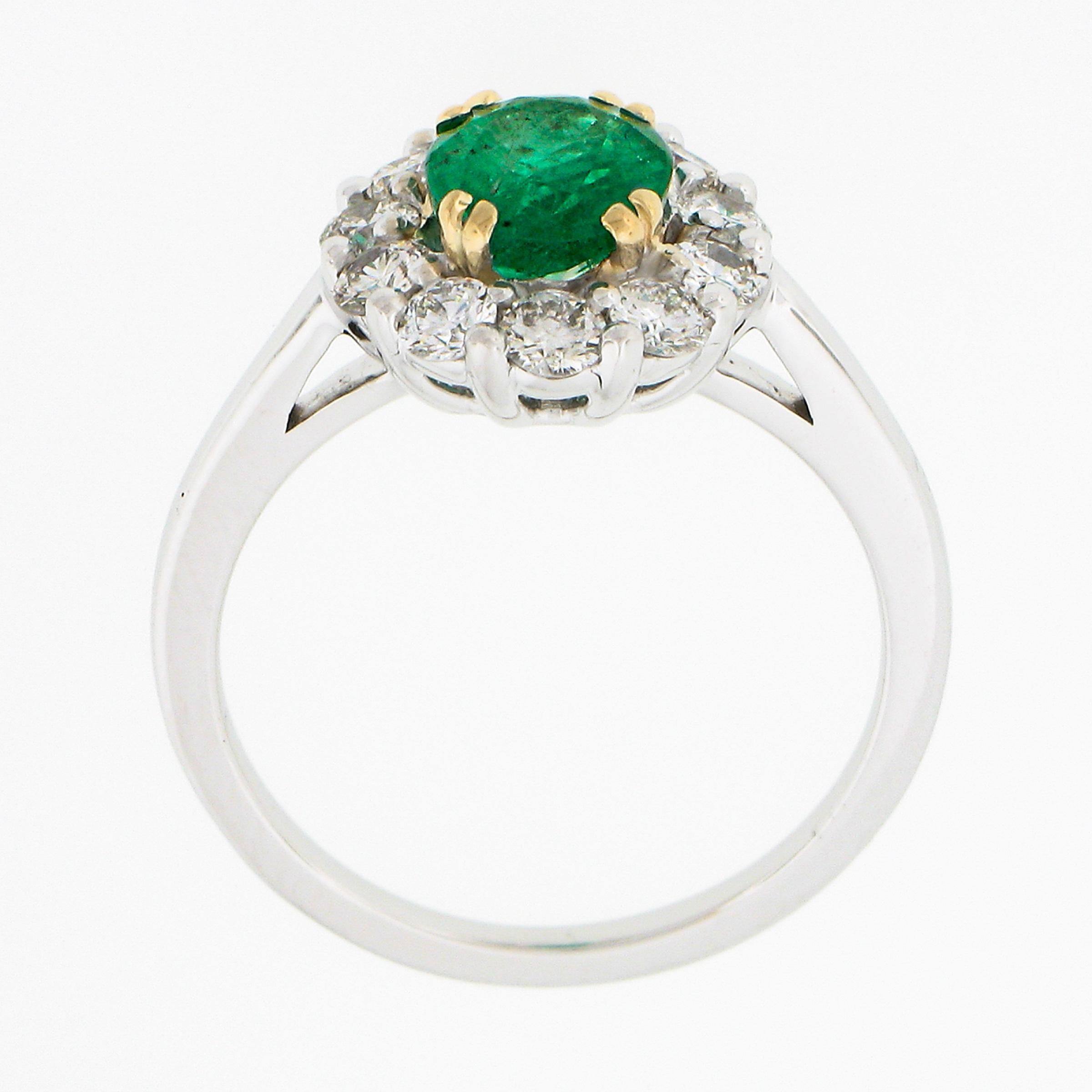 NEW Classic 18K TT Gold 2.11ct Oval Emerald Solitaire w/ Round Diamond Halo Ring For Sale 4