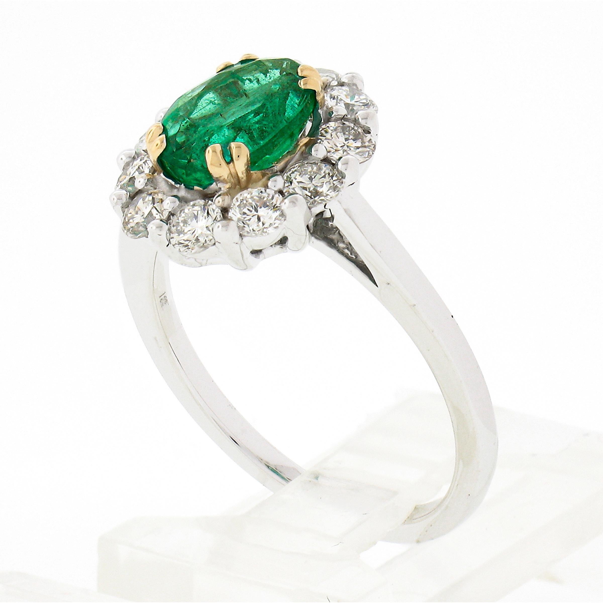 NEW Classic 18K TT Gold 2.11ct Oval Emerald Solitaire w/ Round Diamond Halo Ring For Sale 5