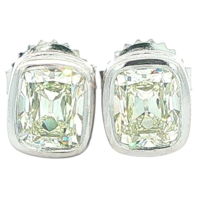 New Classic Platinum 2.01ctw GIA Old Mine Cut Bezel Set Diamond Stud Earrings For Sale