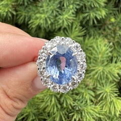 New Classic Platinum 8.31ctw GIA No Heat Ceylon Sapphire w/ Diamond Halo Ring
