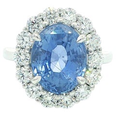 New Classic Platinum 8.31ctw GIA No Heat Ceylon Sapphire w/ Diamond Halo Ring