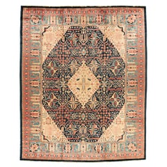 New Classic Transitional Indo Rug, Mixes Old with the New, Blue, Coral