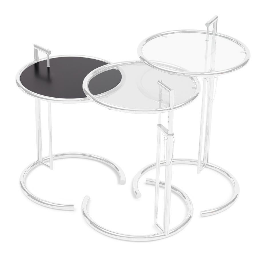 Black top - NEW TABLE
This is perhaps the Classic among the classics. Its ingeniously proportioned, distinctive form has made this height-adjustable table one of the most popular design icons of the 20th century. It is named after the summer house E