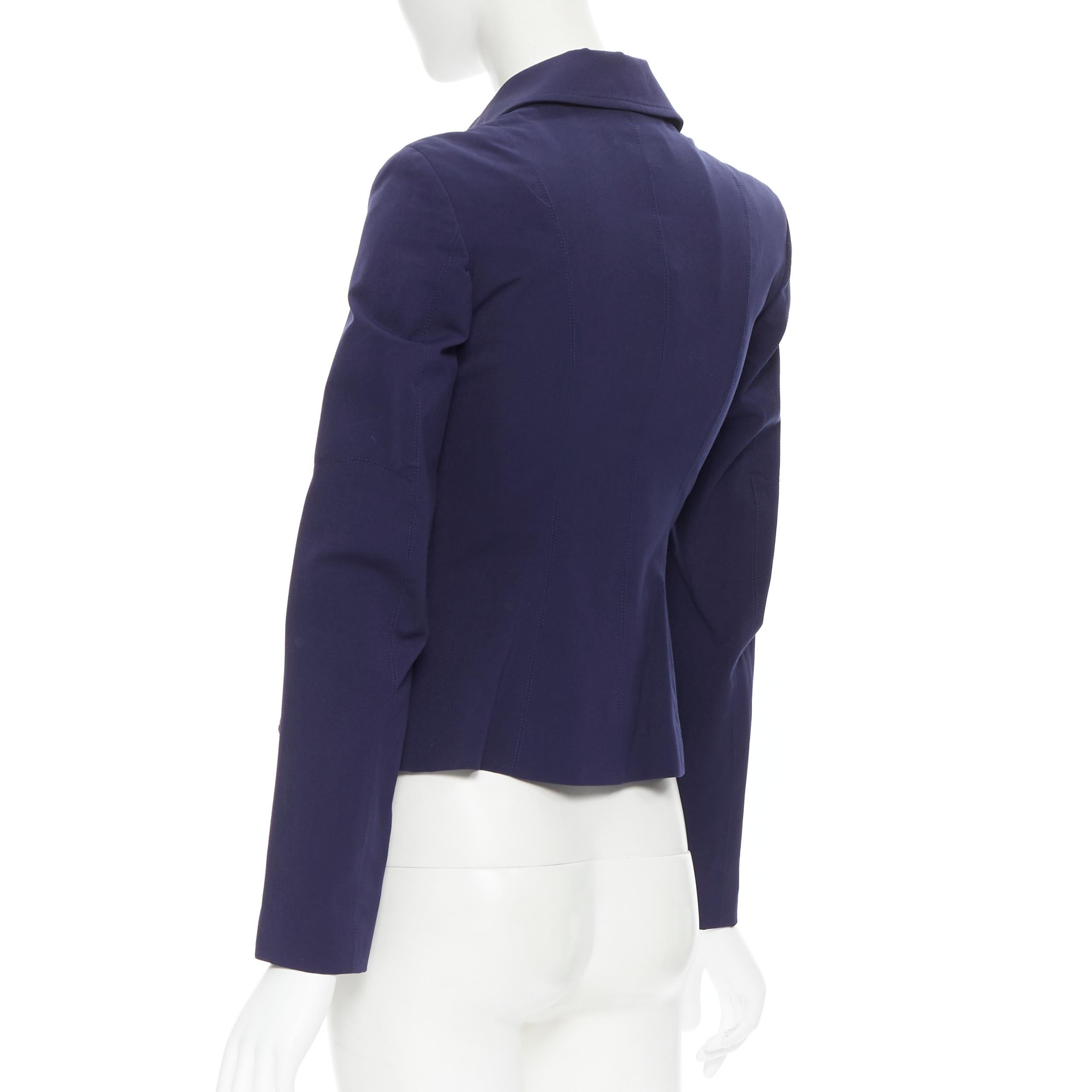 Women's new CLAUDE MONTANA BLU Vintage navy zip peplum hem long sleeve jacket IT38 XS