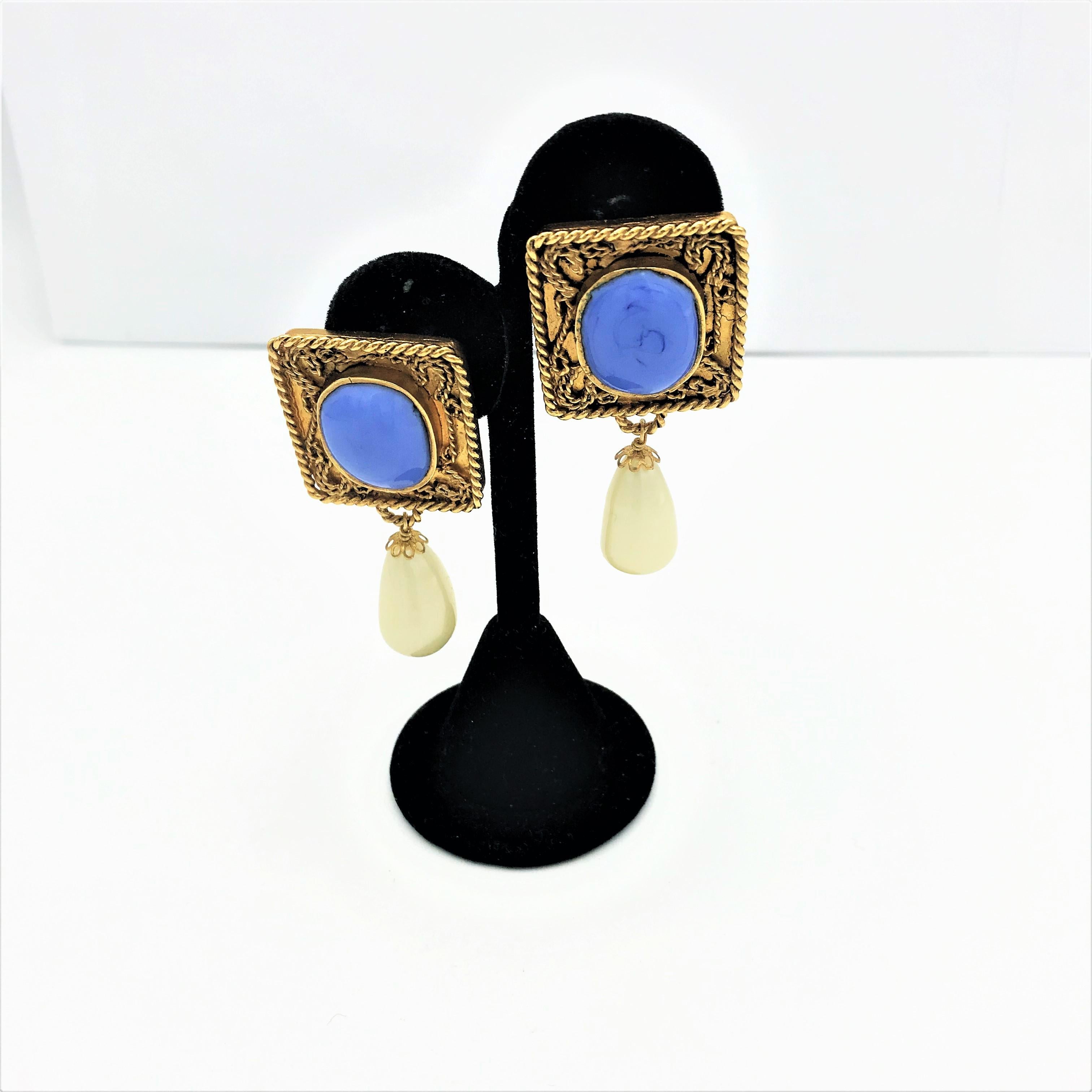 Women's New Clip-on earring, in the style of Chanel, glass stone, faux pearl, gold plat  For Sale