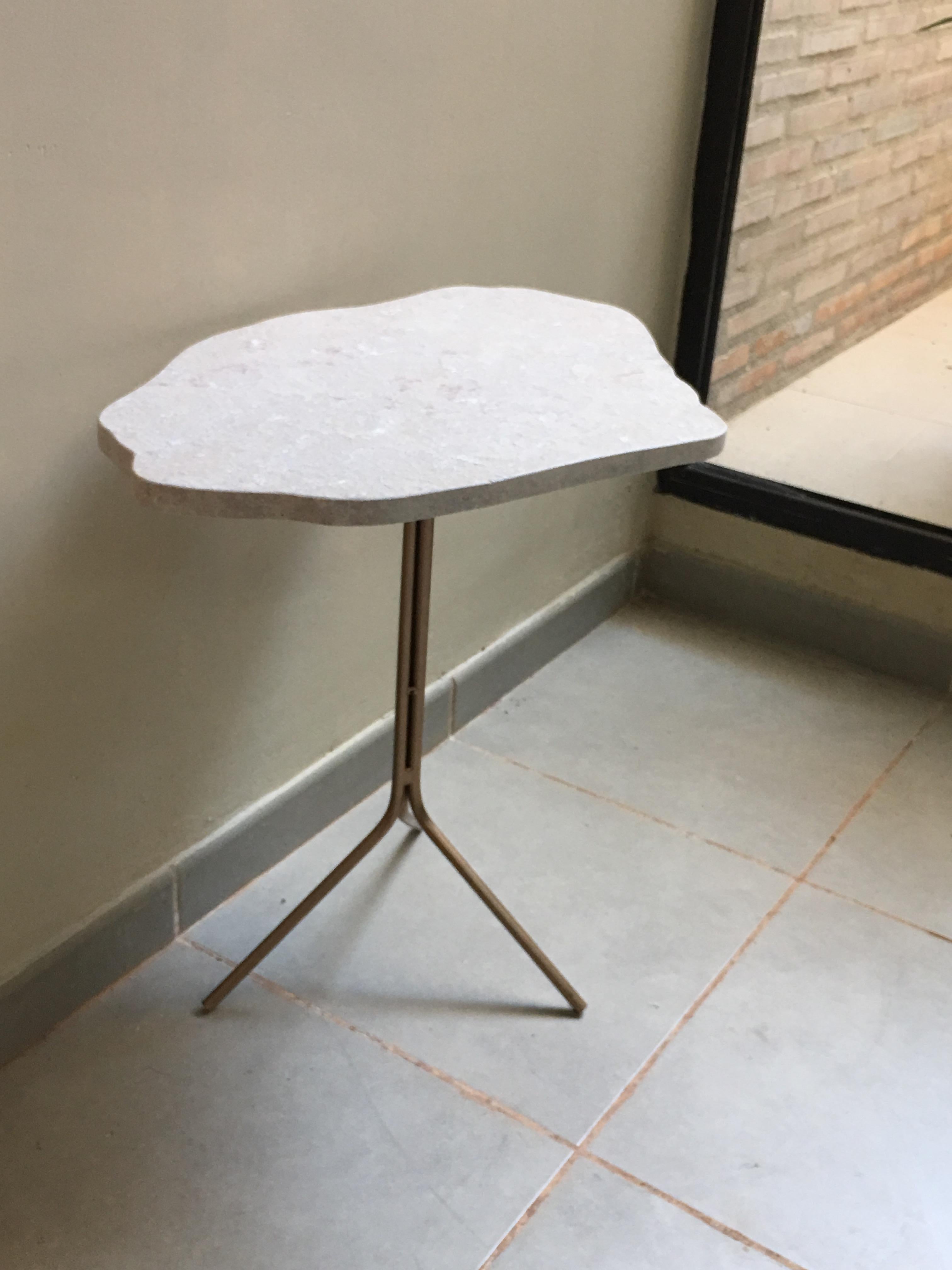 One of a kind cloud form stone top and brass pedestal or coffee table, side table.