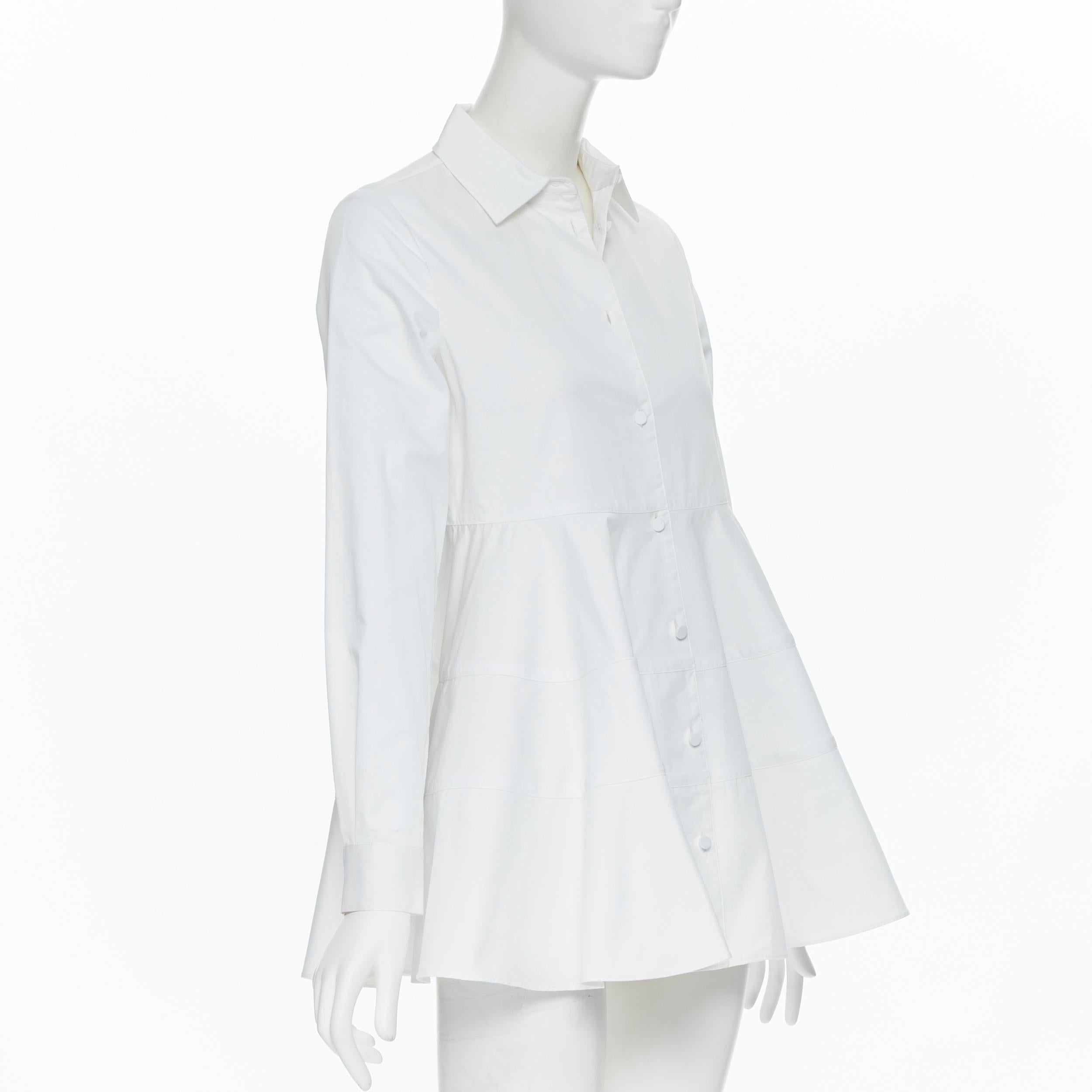Gray new CO COLLECTION ESSENTIALS white cotton tiered flared hem shirt top  XS