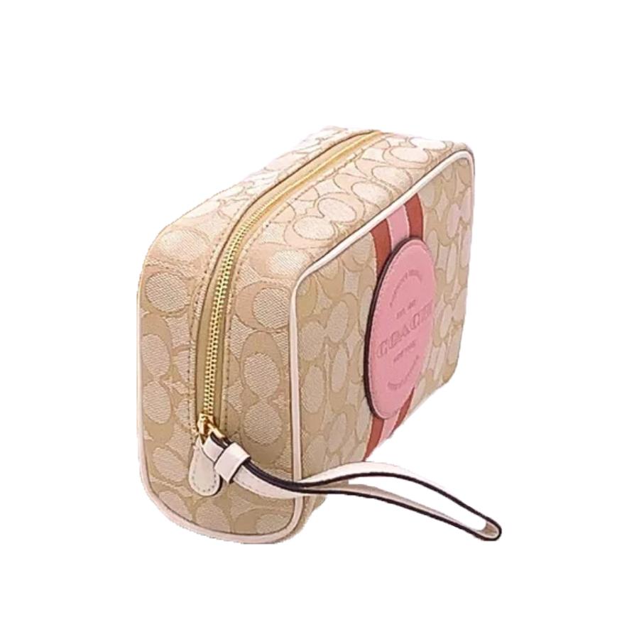 Women's NEW Coach Beige Dempsey Boxy Cosmetic Case 20 Jacquard Pouch Clutch Bag For Sale