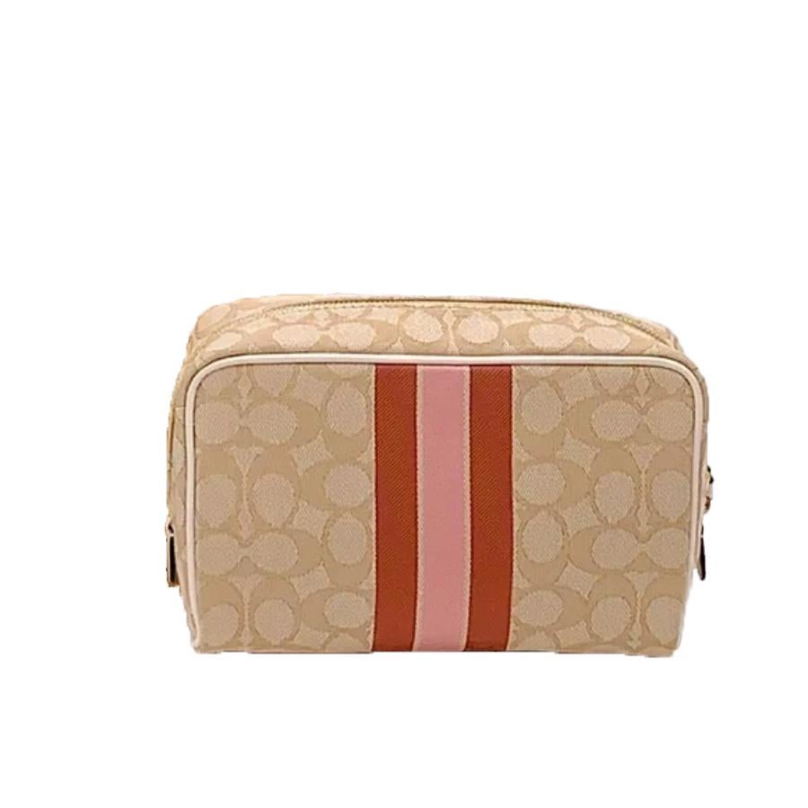 NEW Coach Beige Dempsey Boxy Cosmetic Case 20 Jacquard Pouch Clutch Bag For Sale 2