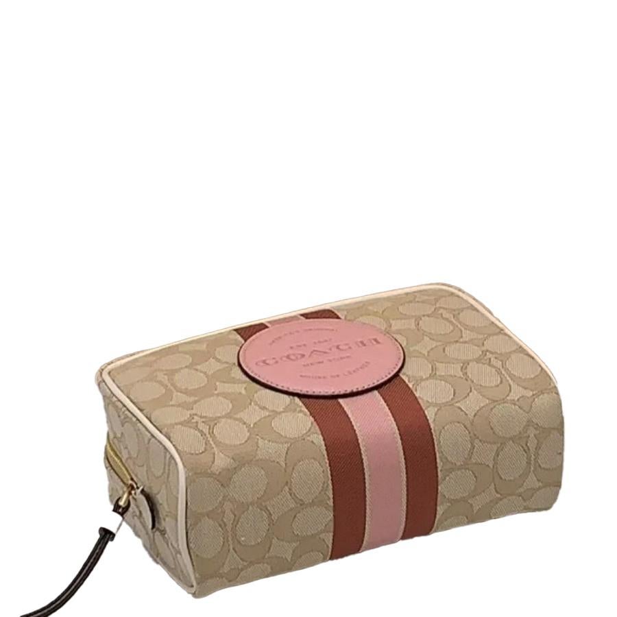 NEW Coach Beige Dempsey Boxy Cosmetic Case 20 Jacquard Pouch Clutch Bag For Sale 3