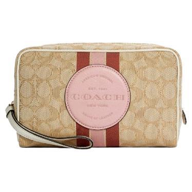 NEW Coach Beige Dempsey Boxy Cosmetic Case 20 Jacquard Pouch Clutch Bag For Sale