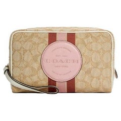 NEW Coach Beige Dempsey Boxy Cosmetic Case 20 Jacquard Pouch Clutch Bag
