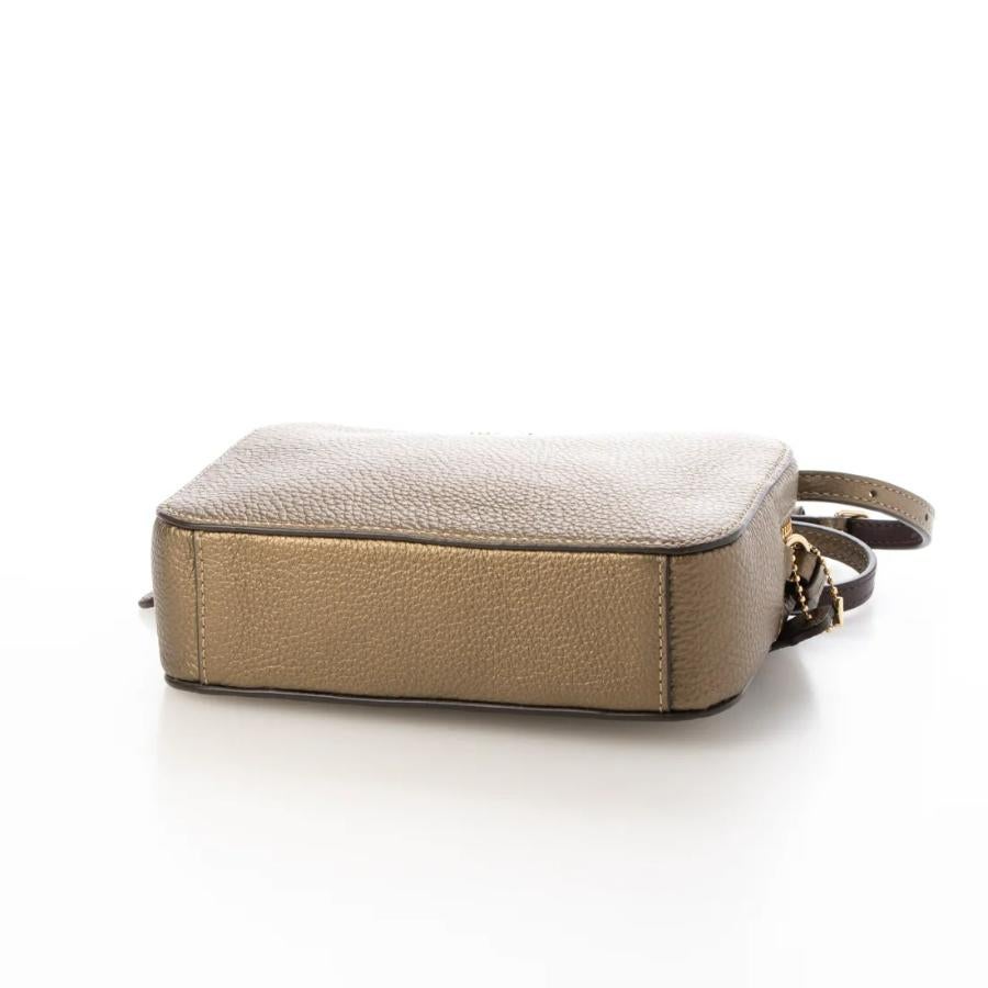 NEW Coach Beige Metallic Leather Mini Camera Crossbody Bag For Sale 1