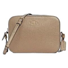 NEW Coach Beige Metallic Leather Mini Camera Crossbody Bag