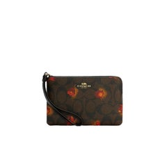 NEW Coach Black Corner Zip Wristlet Floral Monogram Signature Canvas Clutch Bag