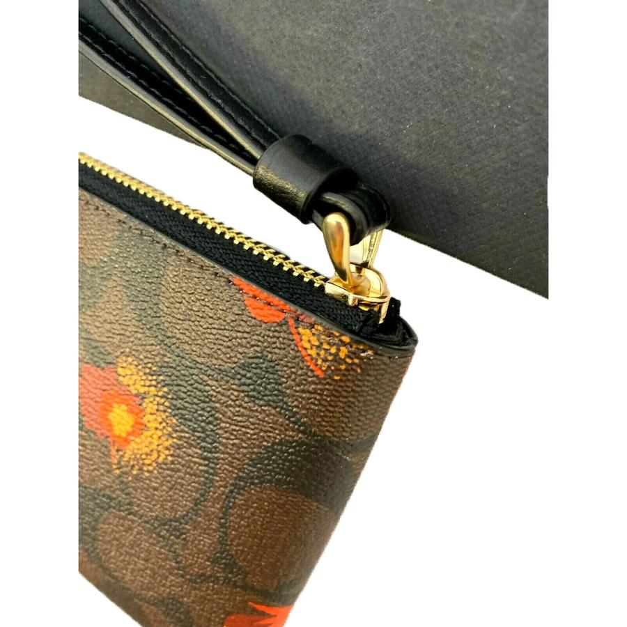 Women's NEW Coach Black Corner Zip Wristlet Floral Monogram Signature Canvas Clutch Bag For Sale