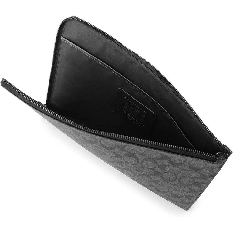 NEW Coach Black L Zip Portfolio Monogram Signature Canvas Clutch Bag