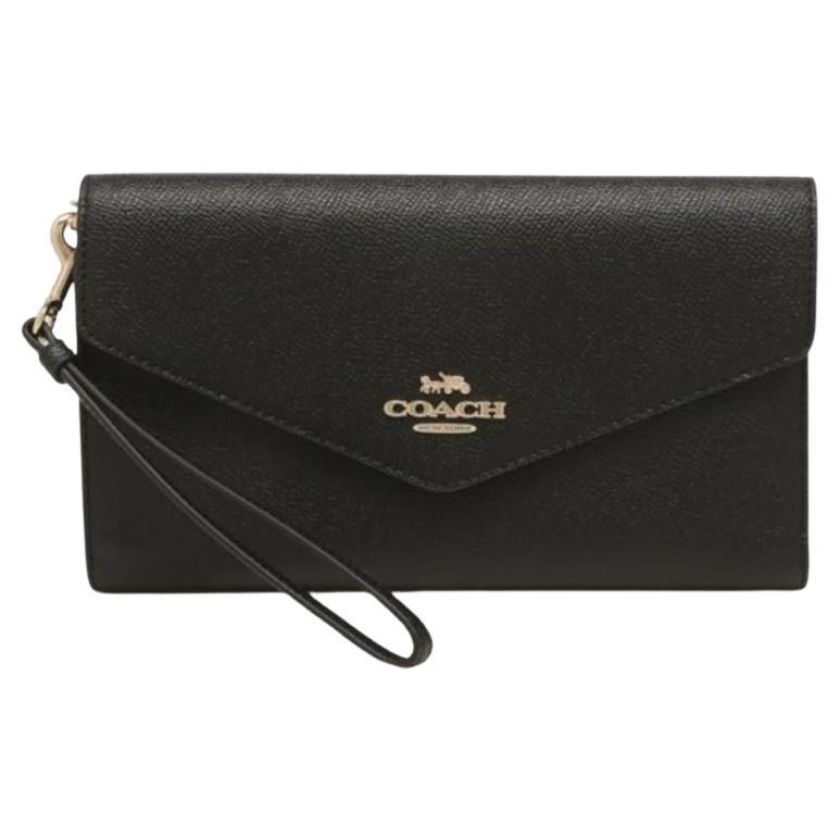 NEW Coach Black Travel Crossgrain Leather Envelope Wallet Clutch Bag For Sale