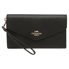 NEW Coach Black Travel Crossgrain Leather Envelope Wallet Clutch Bag
