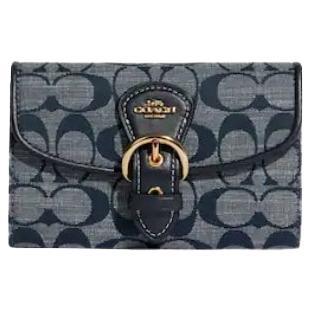 NEW Coach Blue Kleo Monogram Signature Chambray Wallet For Sale