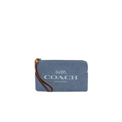 NEW Coach Blue Large Corner Zip Denim Pouch Clutch Bag