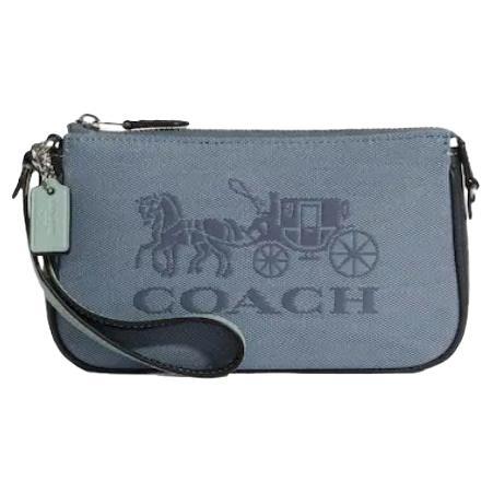 NEW Coach Blue Nolita 19 Printed Logo Jacquard Pouch Clutch Bag For Sale