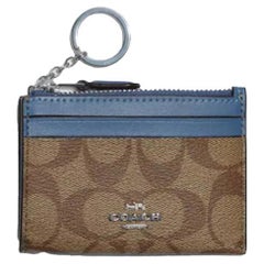 NEW Coach Brown Blue Mini Skinny ID Case Signature Canvas Card Case Wallet