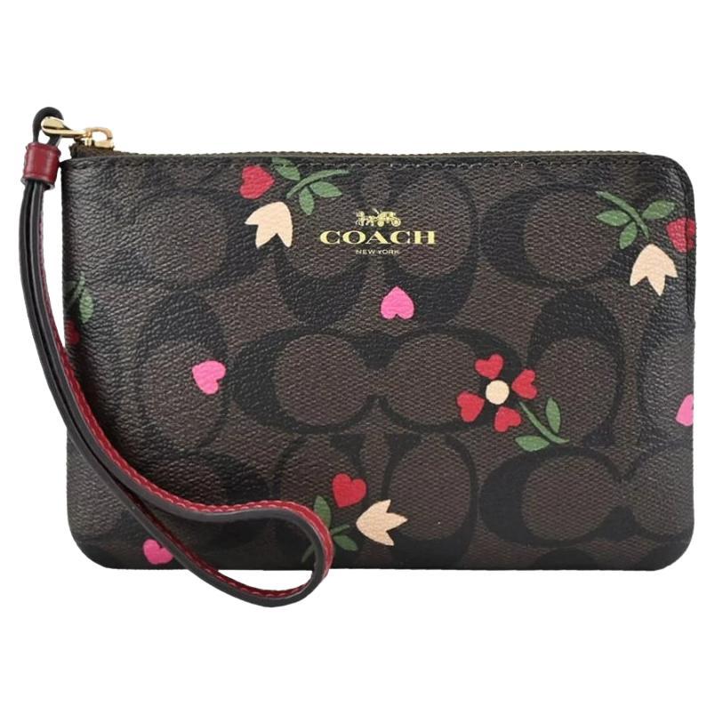 NEW Coach White Corner Zip Mystical Floral Signature Canvas Wristlet