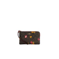 NEW Coach Brown Corner Zip Wristlet Signature Canvas Clutch Bag