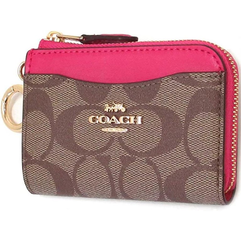 NEW Coach Brown L Zip Monogram Signature Canvas Card Case Wallet at 1stDibs   coach purse pink and brown, brown and pink coach wallet, coach wallet pink  and brown