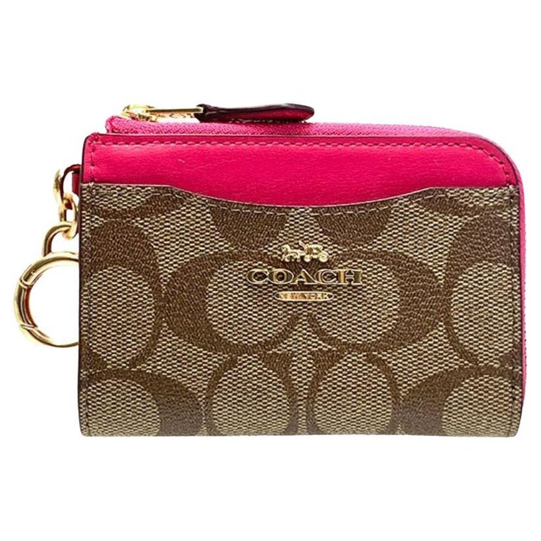 NEW Coach Brown L Zip Monogram Signature Canvas Card Case Wallet For Sale  at 1stDibs