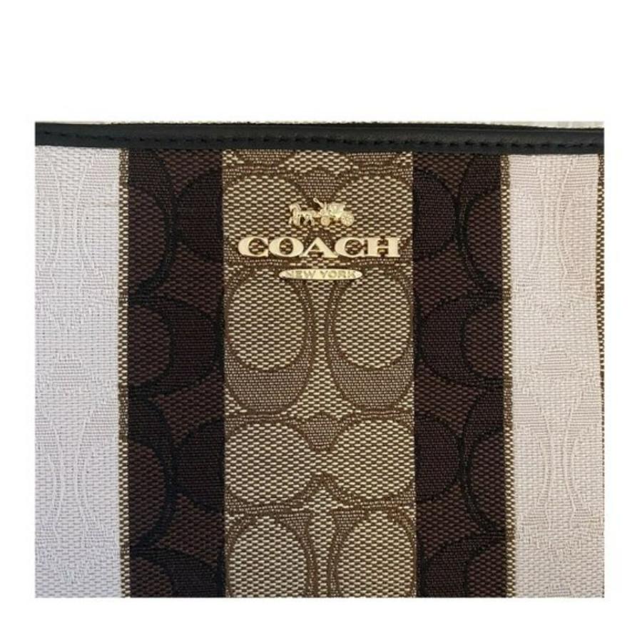 NEW Coach Brown Large Corner Zip Stipe Signature Jacquard Wristlet Clutch Bag For Sale 3