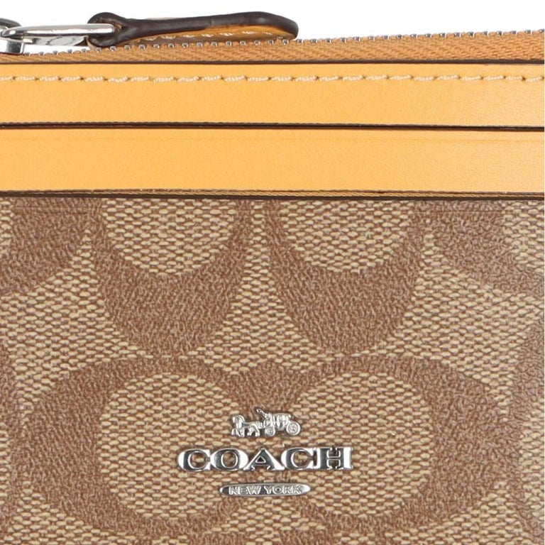 NEW Coach Brown Yellow Mini Skinny ID Case Signature Canvas Card Case Wallet  For Sale at 1stDibs